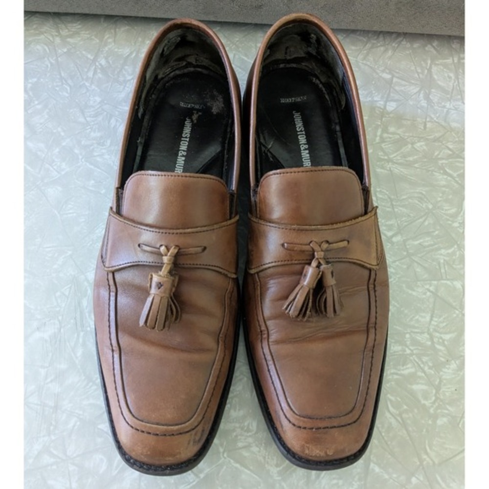 Johnston & Murphy 11 M Brown Leather Tassel Loafers Sheepskin Lining